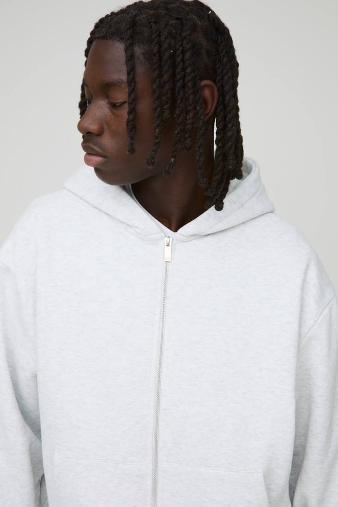 Basic oversized boxy hoodie met ritssluiting | Grey Marl | Size Small