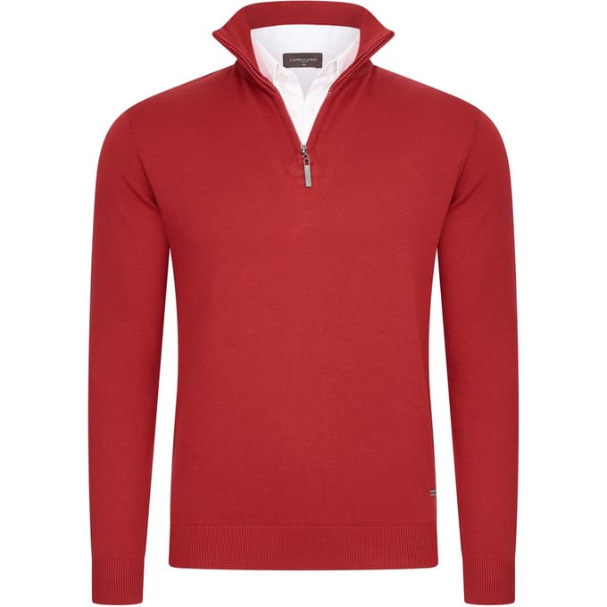 Cappuccino Italia - Heren Trui Pullover Zip Mock - Rood - Maat M