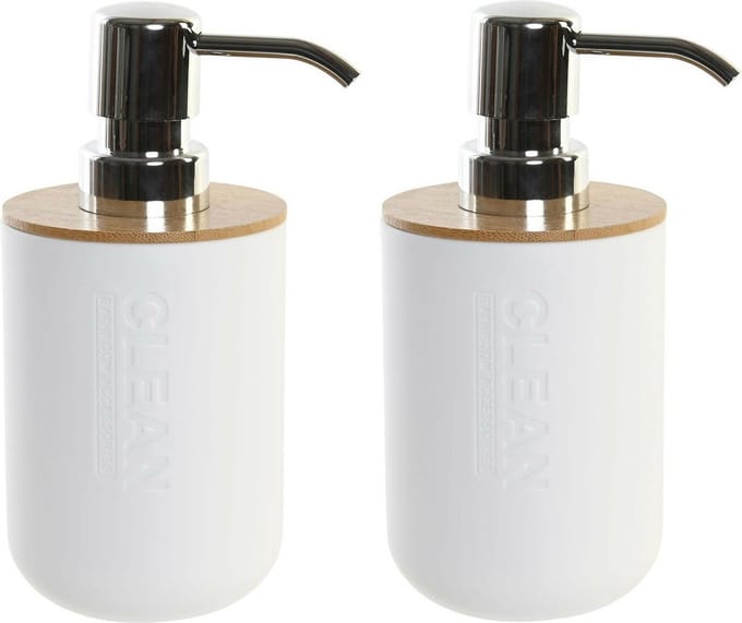 Items - Zeeppompje/dispenser - 2x stuks - Bamboe - ivoor wit - 9 x 15 cm