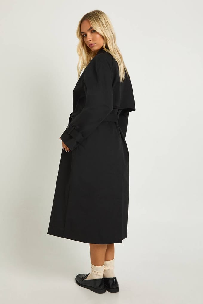 boohoo Dames Belted Trench Coat | Zwart | Maat: 42