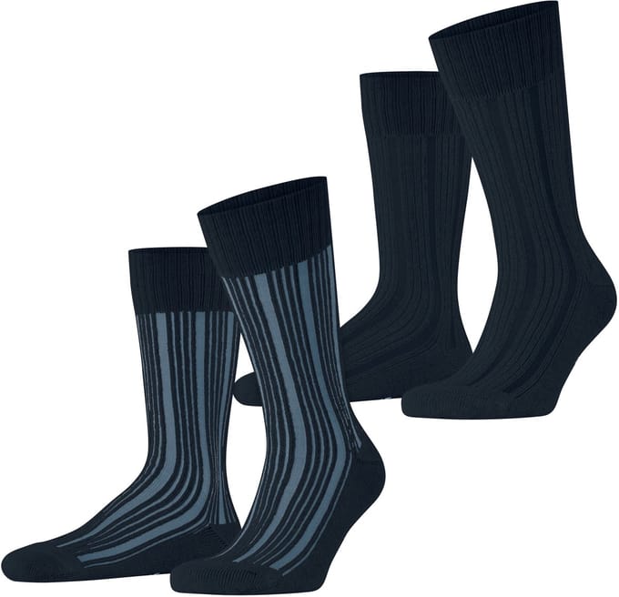Esprit Plush Rib 2-Pack gedessineerd katoen multipack sokken heren blauw - maat 43-46