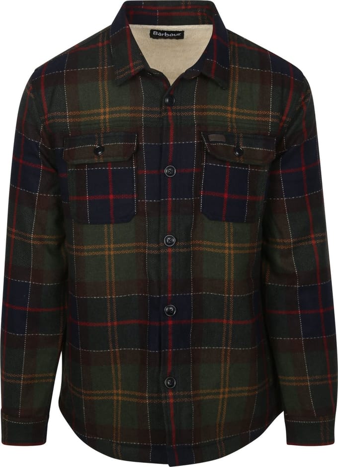 Barbour Overshirt Wool Blend Ruit Willberry Olive - Maat M - Heren