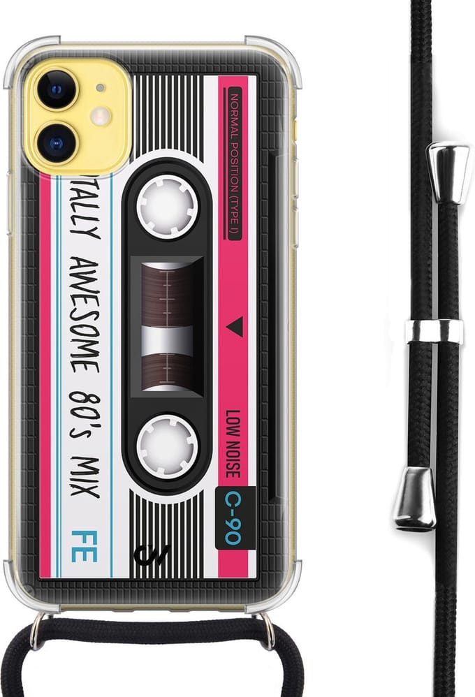 Casevibes - Telefoonhoesje met koord - Geschikt voor Apple iPhone 11 - Cassette - Grijs -