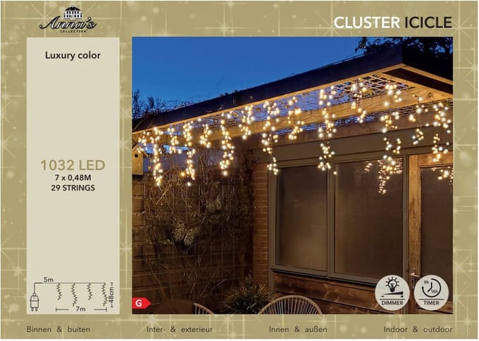 Anna's Collection Ijspegelverlichting lichtsnoer - 1032 led lampjes - warm wit - 700 cm