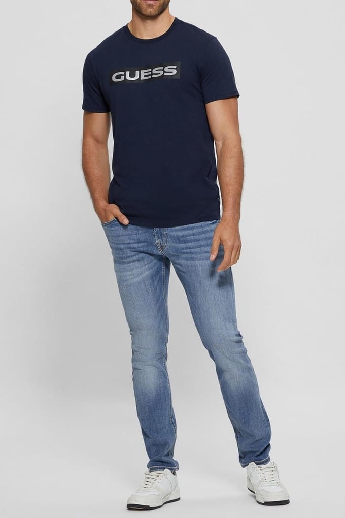 GUESS Ss Bsc Hd Metallic L Smart Blue Taglia: S | Magliette basic Outlet | Uomo | Blu