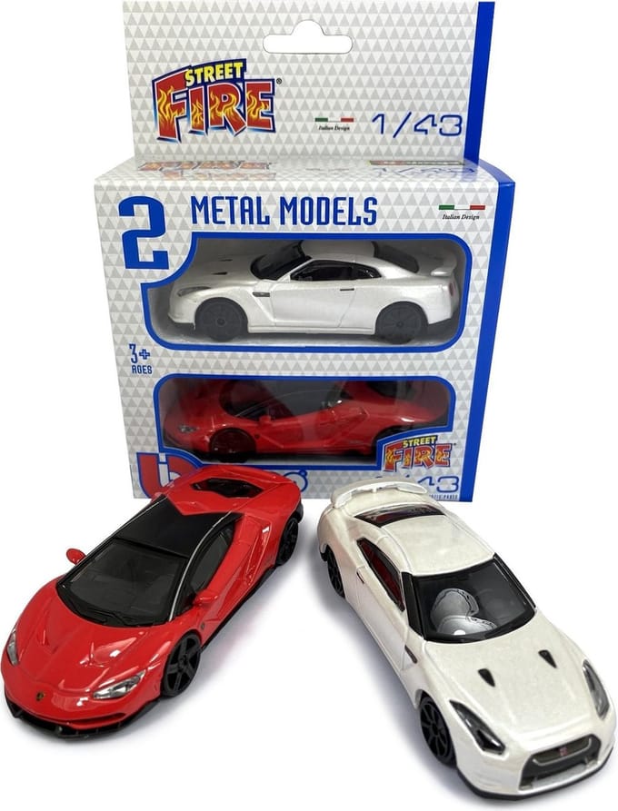 Bburago Set - Modelauto - Schaal 1:43 - Rood/Zilver