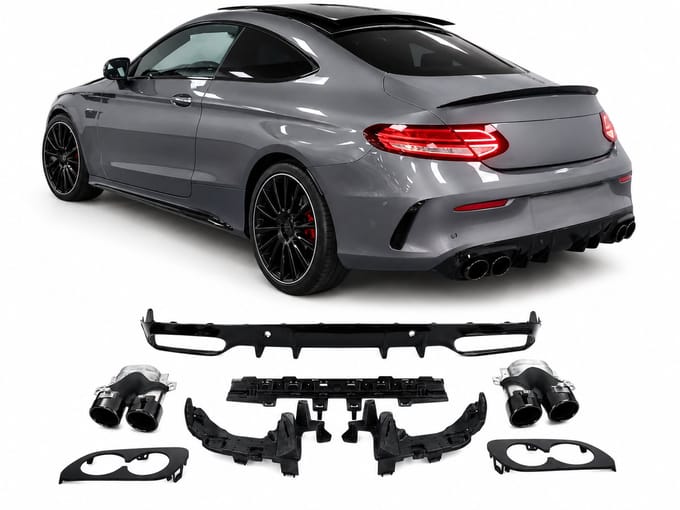 Diffuser Geschikt Voor Mercedes C-Klasse C205 Coupe & A205 Cabrio 2014-2021 – C43 Look – Hoogglans Zwart