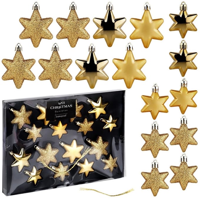 VILDE - Kerstbal - Niet breekbaar - Gouden Sterren - 16 Stuks