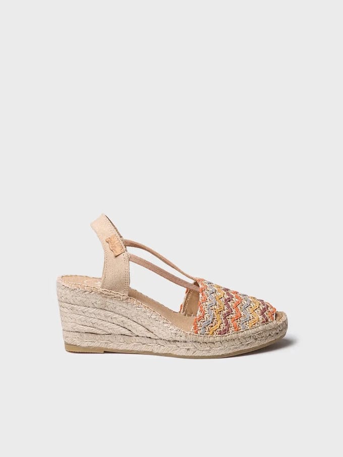 Dames espadrille van veelkleurig katoen met sleehak | SARA-RS