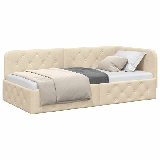 vidaXL - Hoek - Bed - Frame - Crème - 90 - x - 190 - cm - Stof