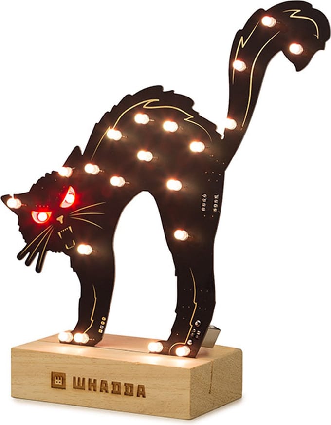 Whadda Soldeerkit, XL-printplaat, grimmige kat, met houder, educatief en creatief STEM-bouwpakket