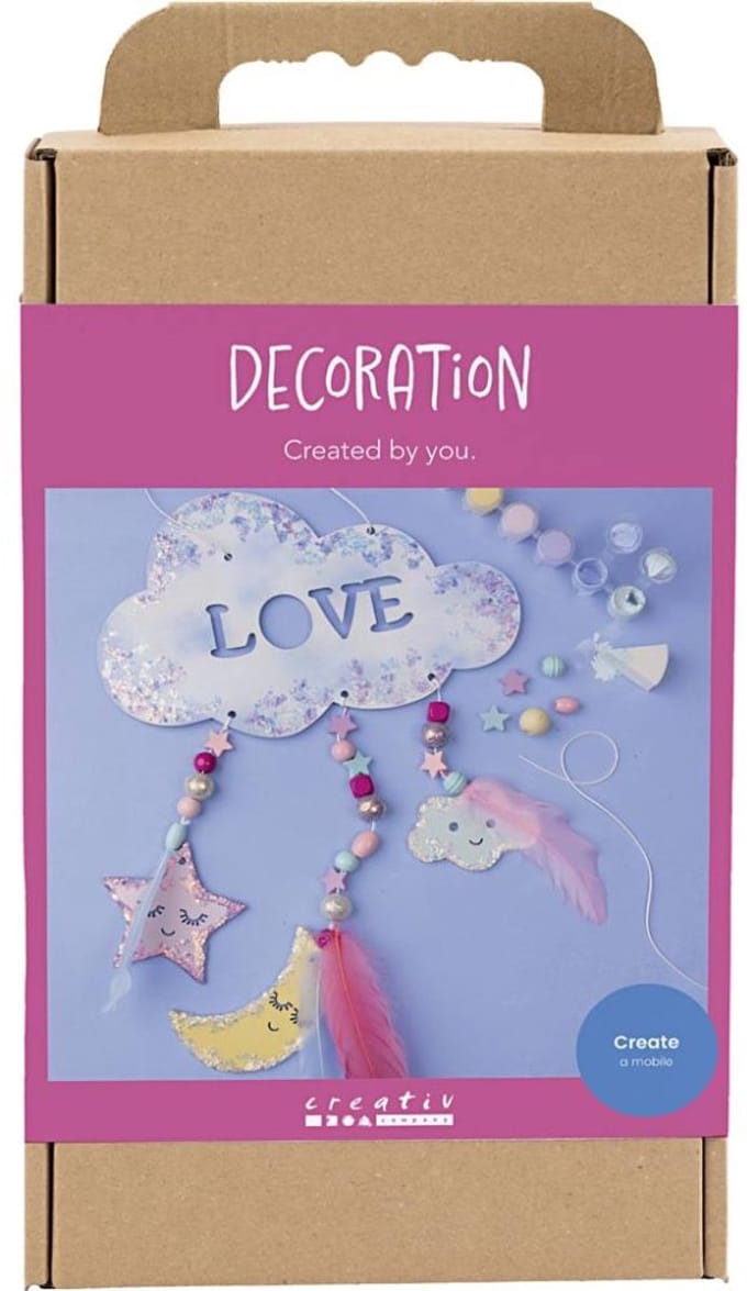 Creativ Company knutselset mobiel wolk maan ster pastel glitter decoratie.