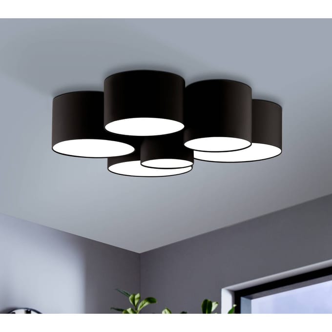 EGLO Plafondlamp Pastore 2, Ø 99 cm, zwart, 6-lamps, stof