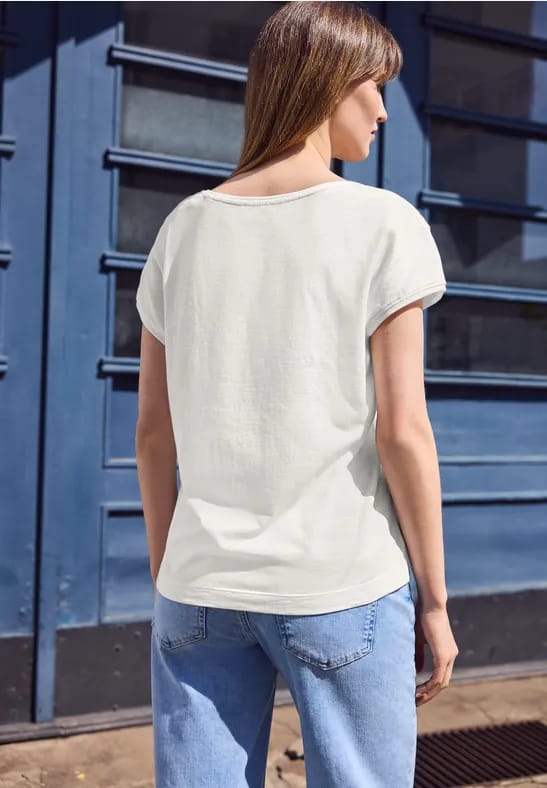 Shirt met overhangende schouders en V-hals