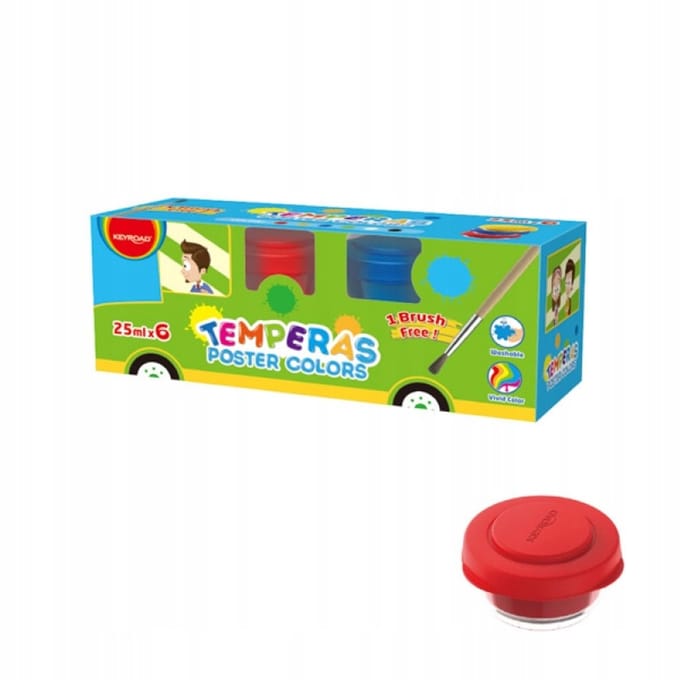 Keyroad Plakkaatverf Set 6 Kleuren x 25ml met Penseel