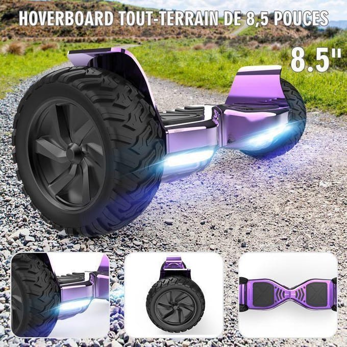 Hoverboard RCB 8.5 Pouces Scooter électrique Tout Terrain Gyropode Hummer Bluetooth LED + Hoverkart Karting Réglable Violet&Rose rose