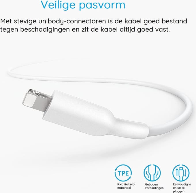 Phreeze 8-PIN naar USB Kabel - Sterk Rubber - 1 Meter - Flexibel - Geschikt voor iPad, iPhone - Oplader Kabel Snoer
