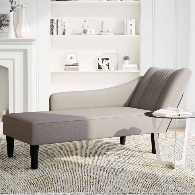 vidaXL - Chaise - longue - met - rechterarmleuning - stof - taupe