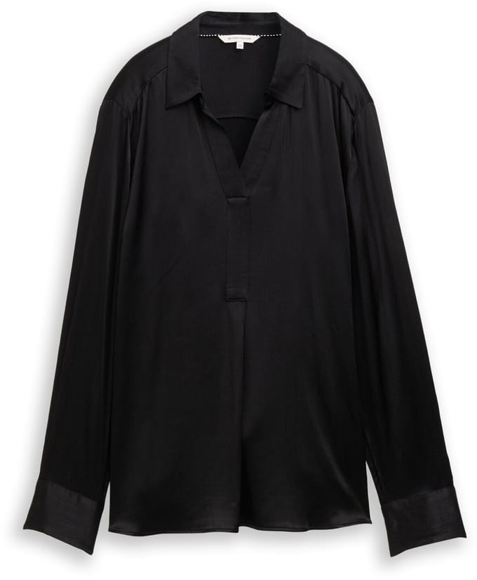 Tom Tailor - Crinkle satijnen blouse - Maat 38 - deep black
