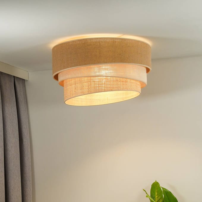 Euluna - plafondlamp - 1licht - Jute textiel, raffia vezels - H: 32 cm - E27 - natuurlijk bruin, wit