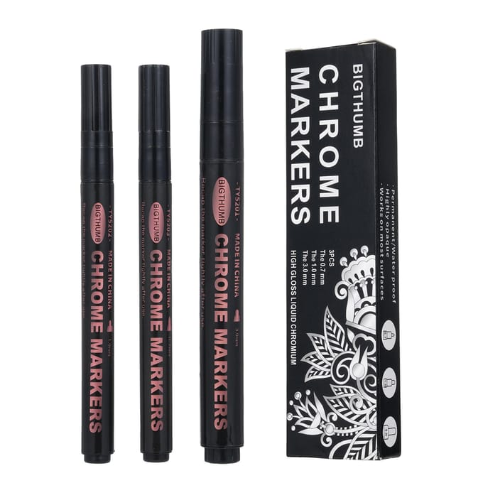 3Pack Spiegelverfpennen Chrome Marker Pen voor Spiegeloppervlak Permanente Reflecterende Vloeistof Geschikt