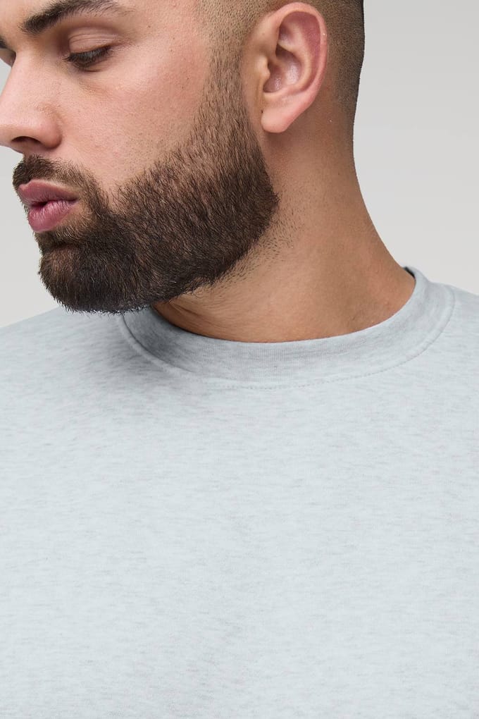 Plus Basic Sweatshirt met ronde hals en normale pasvorm | Grey Marl | Size 3XL