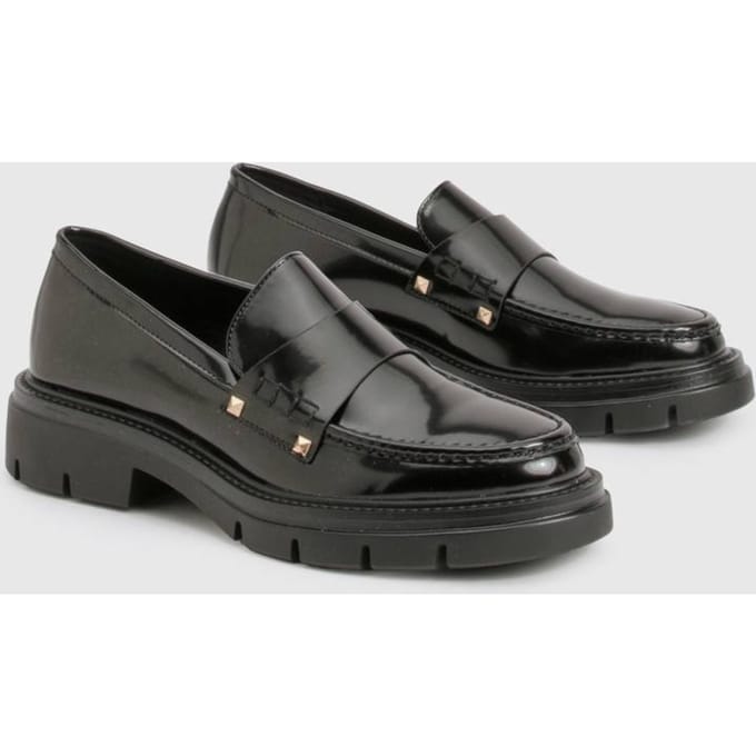boohoo Dames Chunky glansloafer | Black | Maat: 3