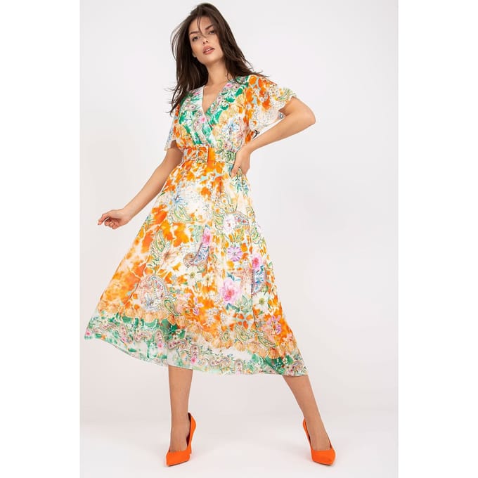Tropical Fringe Wrap Dress - Dunkelorange / Einheitsgröße