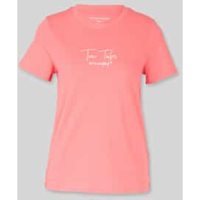 Tom Tailor - T-shirt met logo-print - Maat S - soft coral pink