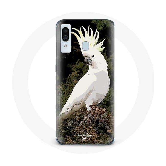 Coque pour Samsung Galaxy A30 Cacatoes Perroquets Blanc sur l'arbre