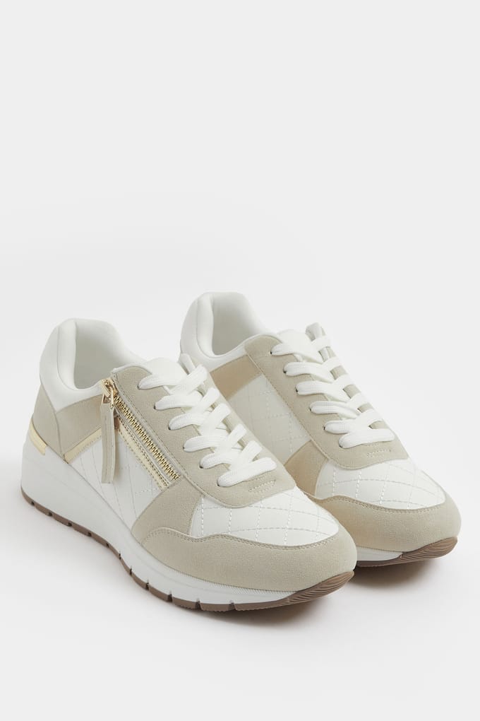 Yours Witte Gewatteerde Sleehaksneakers In Brede Epasvormsize 38E