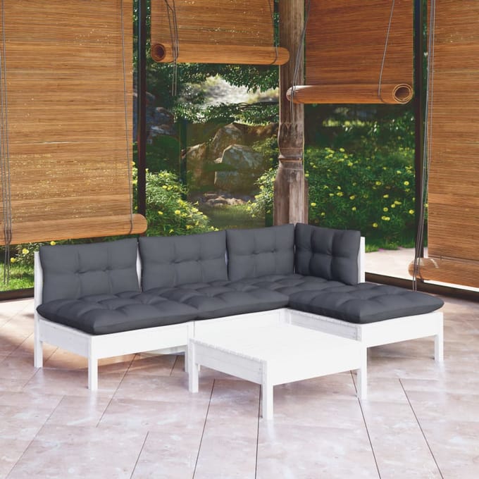 vidaXL - 5-delige - Loungeset - met - kussens - grenenhout - wit
