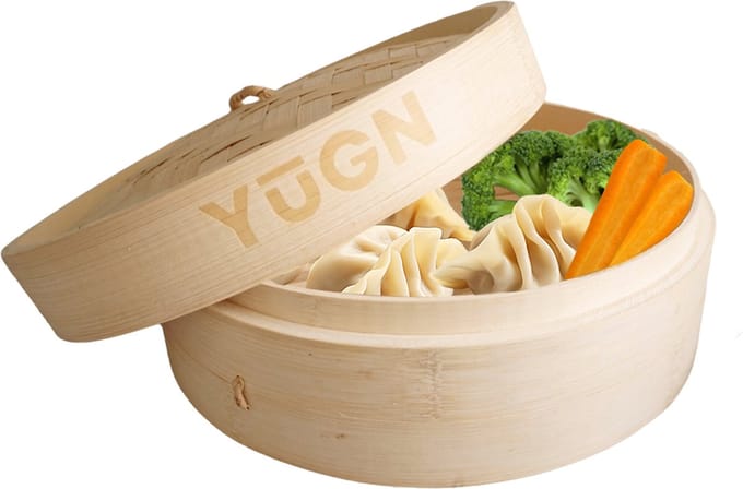 YUGN Bamboe Stoommandje Dim Sum Stomer 1 Laags Voor Dumplings en Groenten