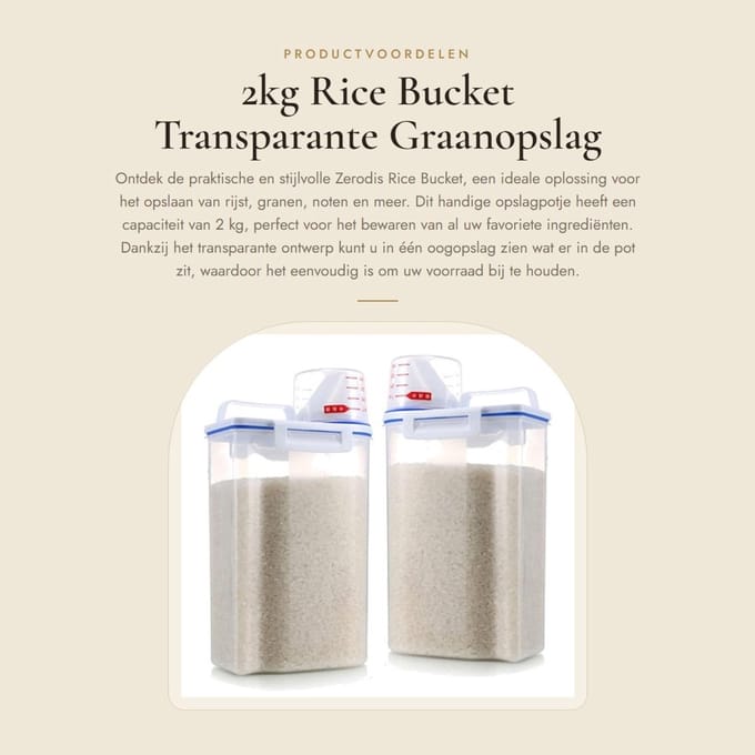 Dailygoods- Rijstcontainer 2kg - Voedselcontainer - Voedsel bewaren - Opbergpot - Transparant ontwerp - Meetbeker deksel