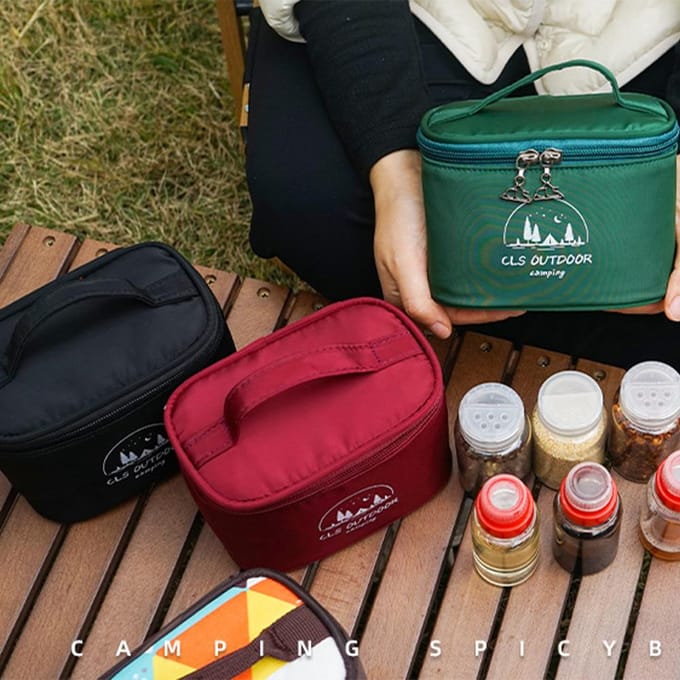 Ensemble de conteneurs à épices de camping portables en plastique multifonctions vides avec sac de rangement marron