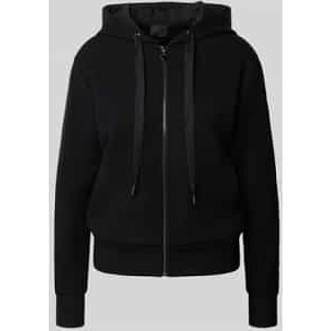 Hooded Zip-Up Sweatshirt with Front Pockets Wo - Black