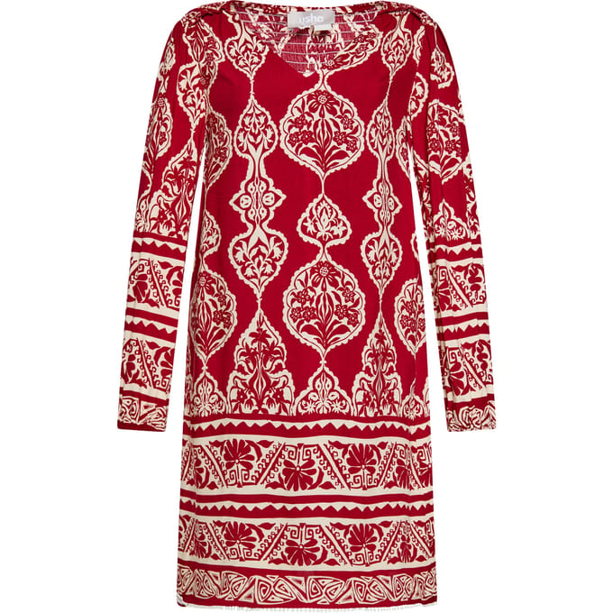 usha Jurk Dames donkerrode crème