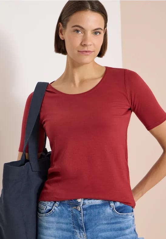 Basic Shirt met ronde hals in effen kleur