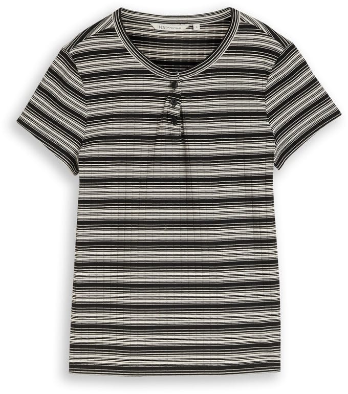 Tom Tailor Denim - Henley T-shirt met streepjesmotief - Maat L - black white gradient stripe