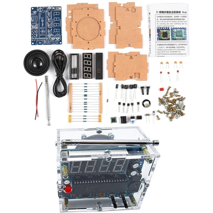 LED digitale FM-radio DIY Kit SCM FM-radiomodule Soldeerproject oefenkit 5W luidspreker USB Cable transparant