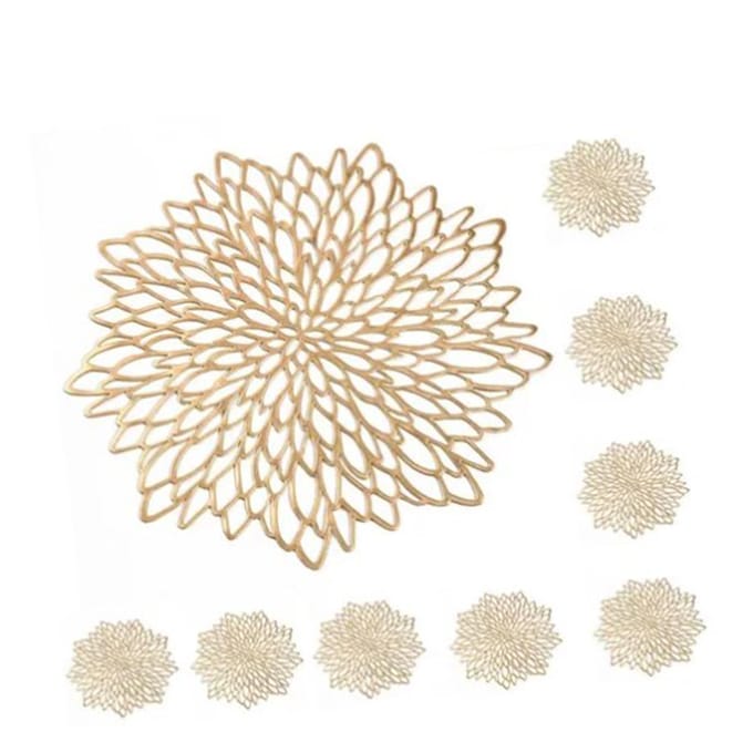 8 STUKS Uitgeholde Tafelmatten Bloemvorm PVC Placemats Hittebestendige Eetservice Bordmat beige