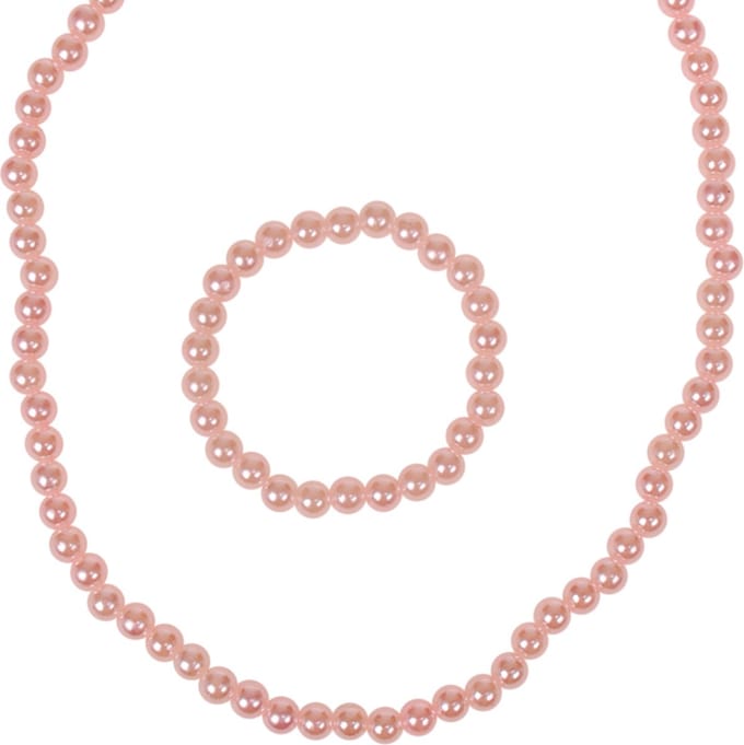 Kinderketting en Kinderarmbandje - Set - Lichtroze Imitatiepareltjes 6mm - Elastisch