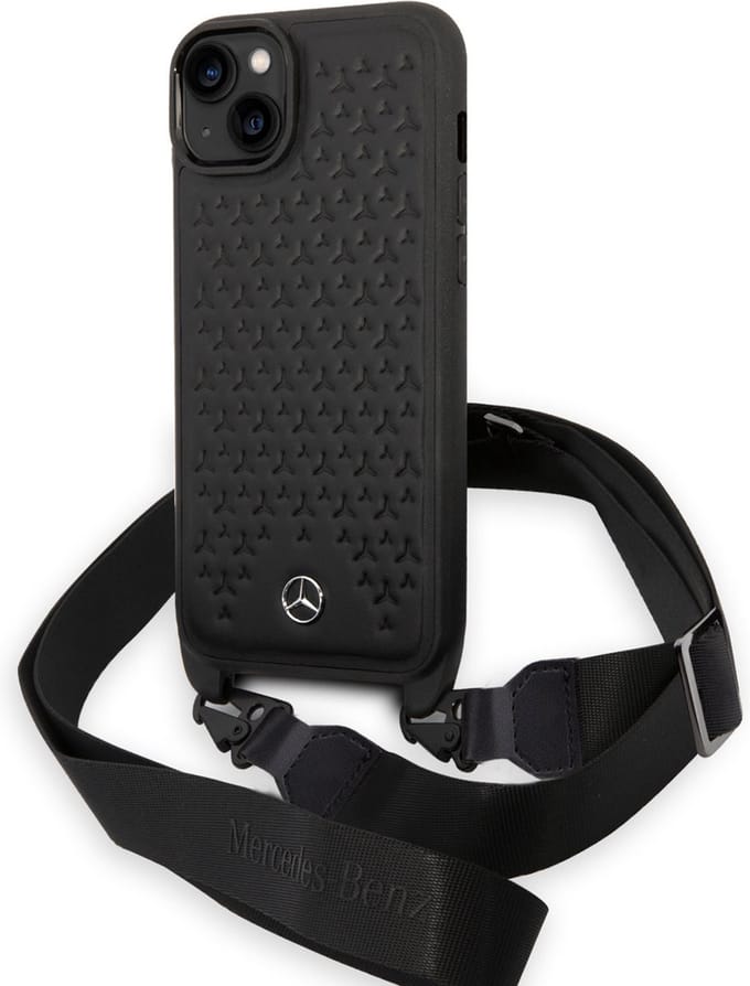 Mercedes-Benz iPhone 14 Plus TPU Backcover - Strap Case - Star Pattern - Zwart
