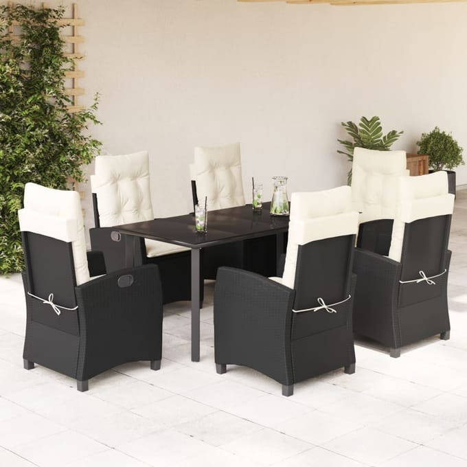 vidaXL - 7-delige - Tuinset - met - kussens - poly - rattan - zwart