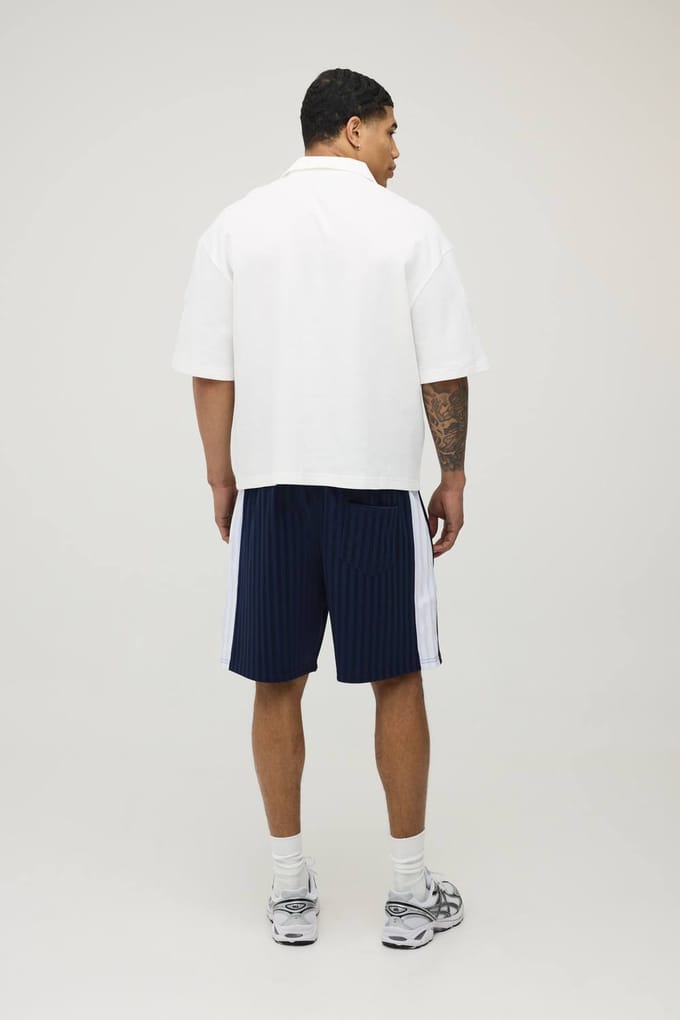 Regular Fit Gestreepte M Ster Paneel Korte Broek | Navy | Size Medium