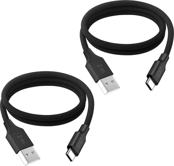Usb naar usb C kabel - Oplader - Usb C kabel - Oplaadkabel voor smartphone en tablet - 2 stuks - 2 meter - Lang - Stevig - Zwart