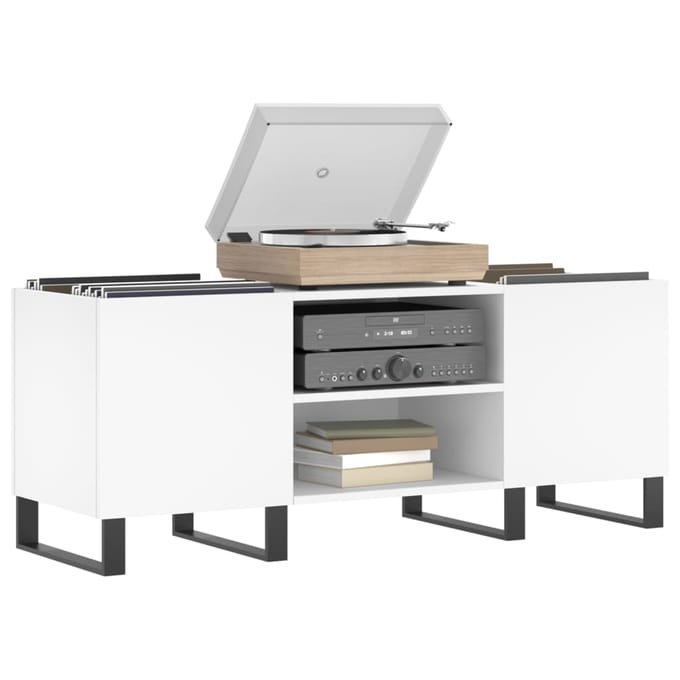 vidaXL - Platenkast - 121x38x48 - cm - bewerkt - hout - wit