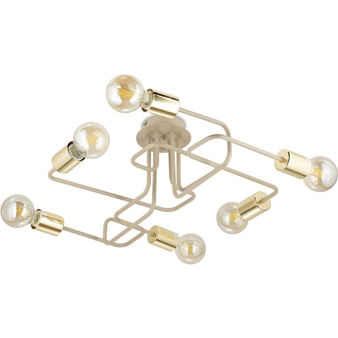 HowHomely Onyx Serie - Plafondlamp - Beige - 6xE27 - Galvanisch Goud
