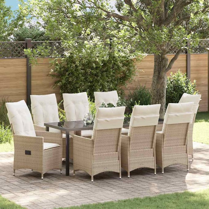 vidaXL - Tuin - Eettafel - Set - 9 - st - Beige - poly - rattan