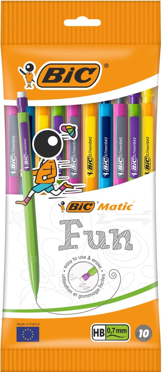 BIC Matic Fun - Vulpotlood met gum - HB Potlood 0.7 mm - 10 Stuks